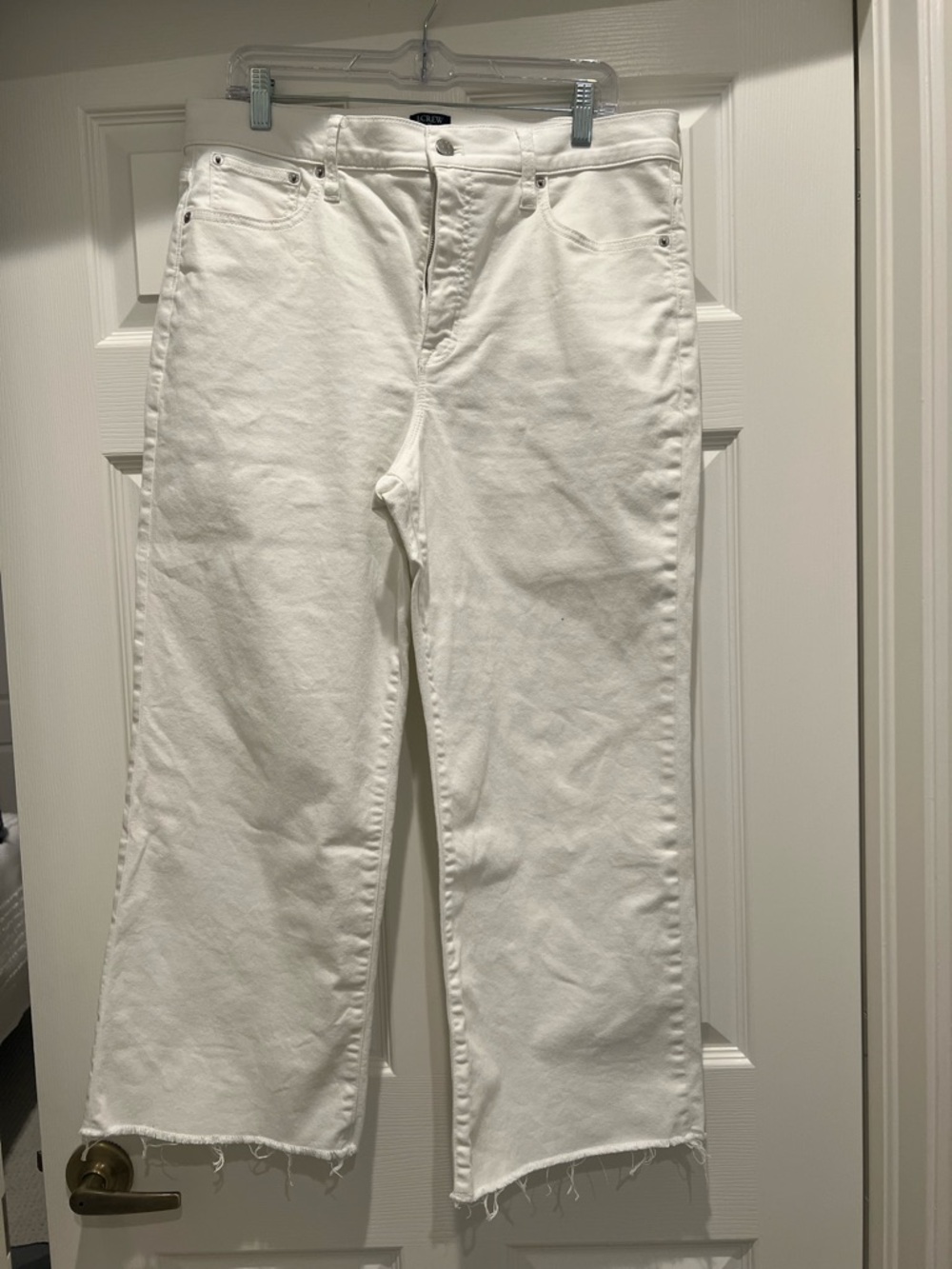 J. Crew White Wide Leg Cropped Straight-Leg Jeans